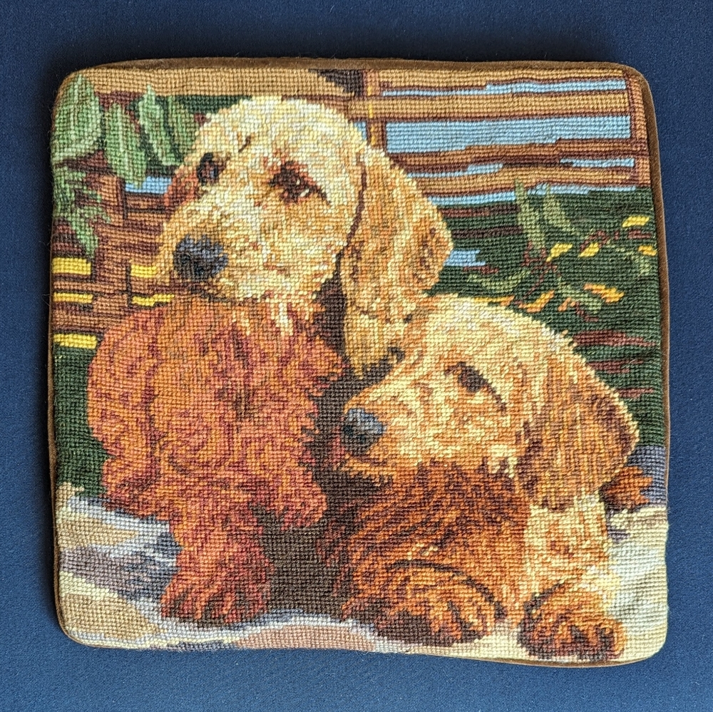 Handcrafted Two Golden Retrievers Needlepoint Pillow Cover